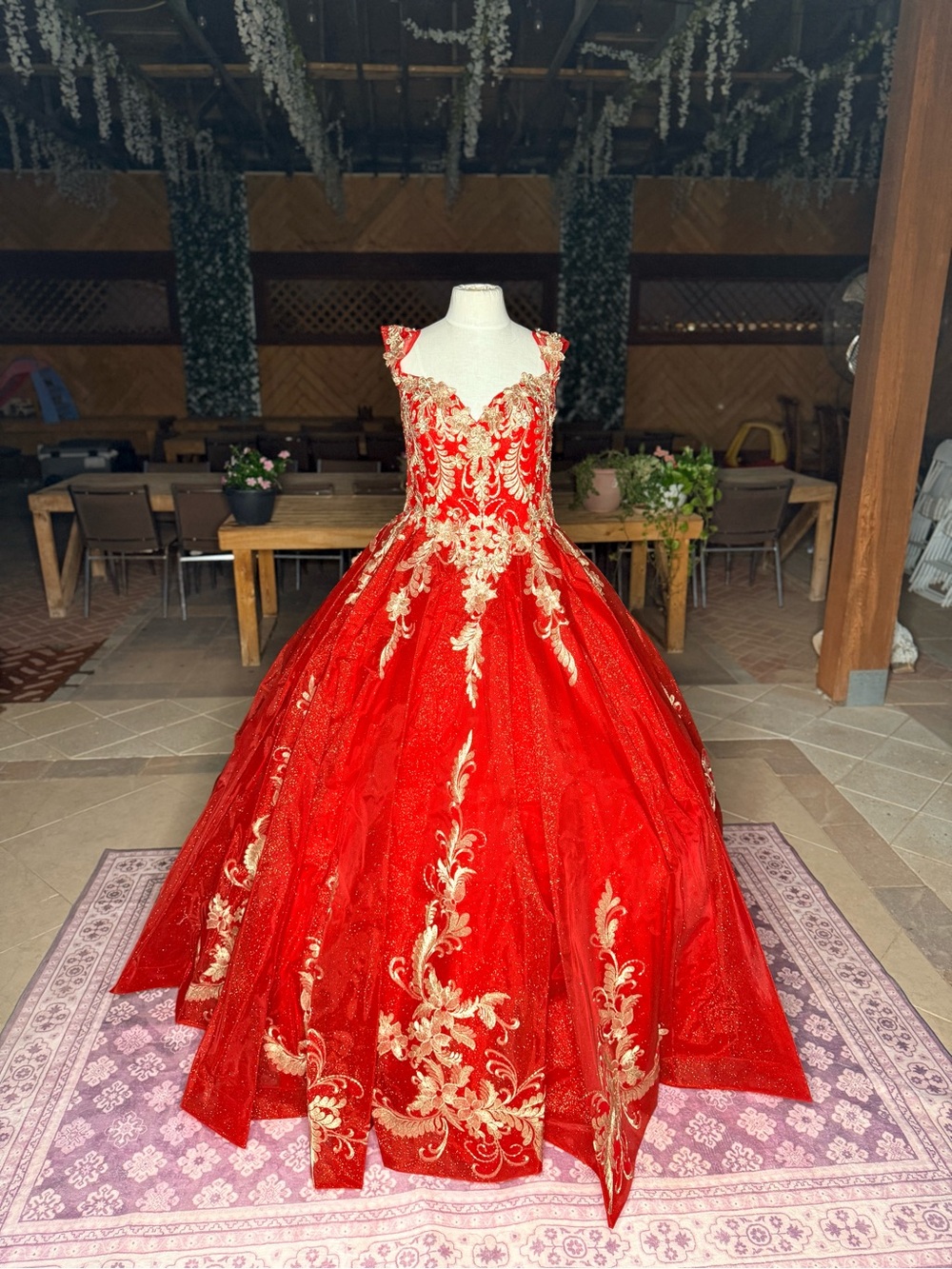 LUXURY ROYAL RED & GOLD QUINCEAÑERA BALL GOWN